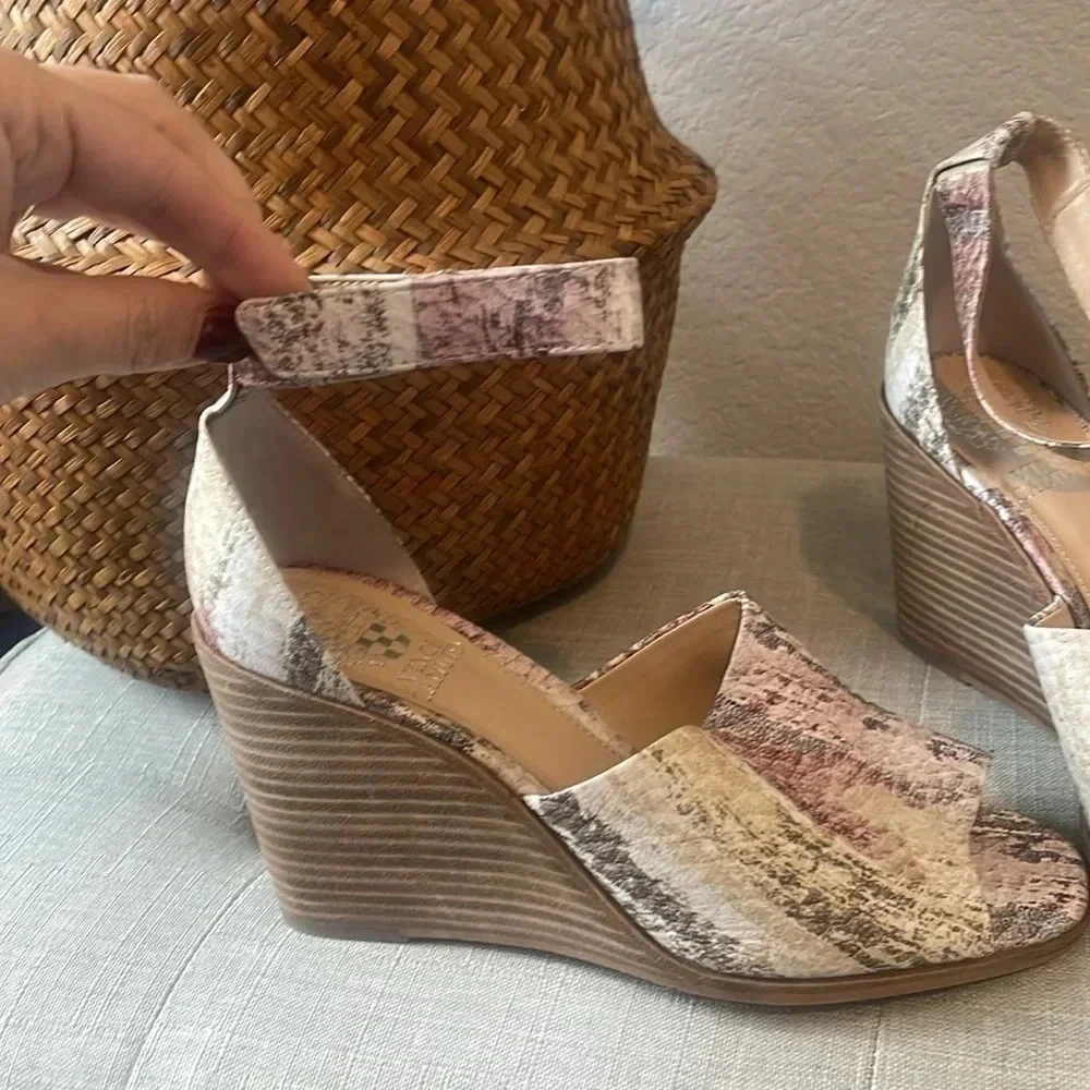 Vince Camuto size 8M ankle strap leather wedge heels